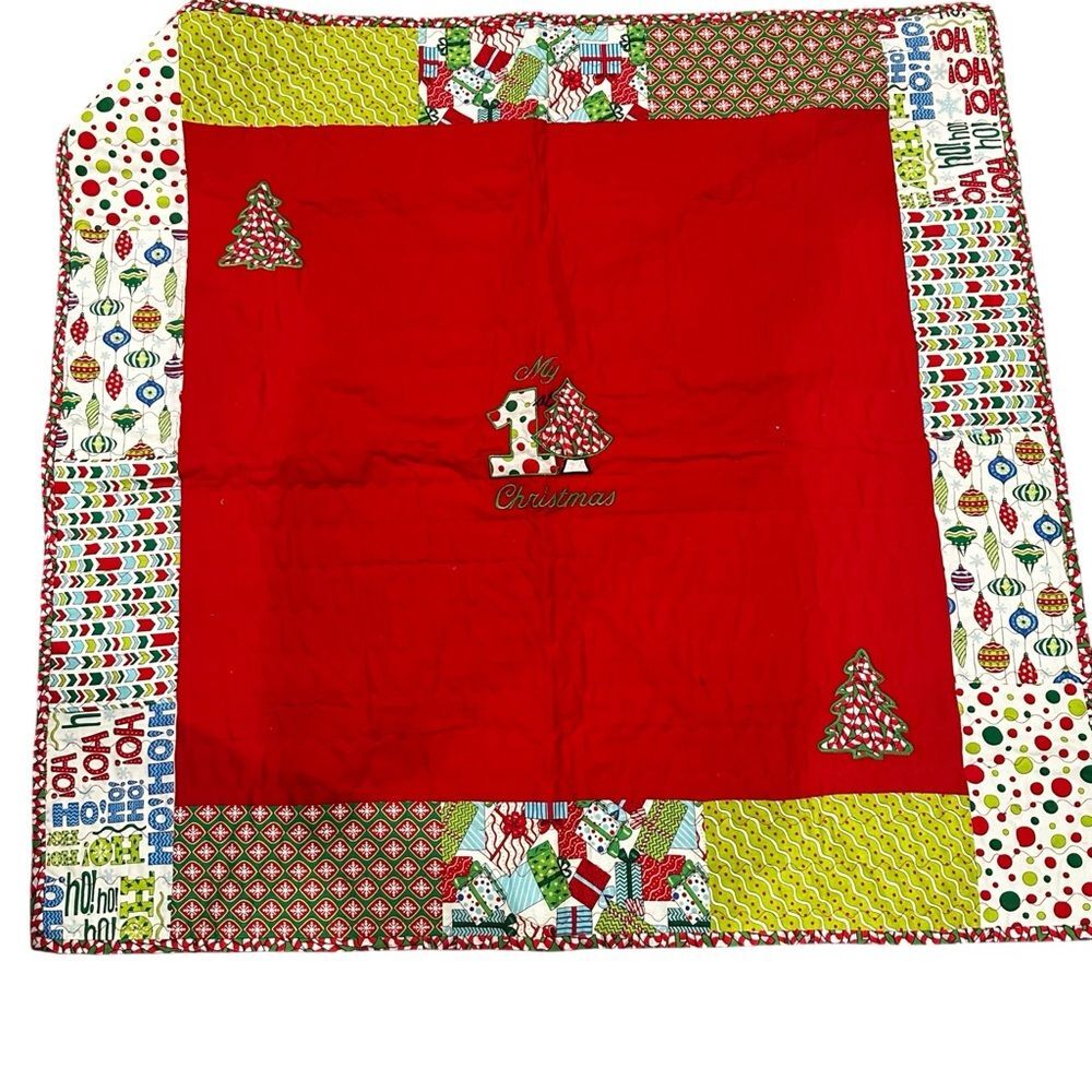 Handmade Homemade handmade baby’s 1st Christmas Quilt Holiday Red and Green